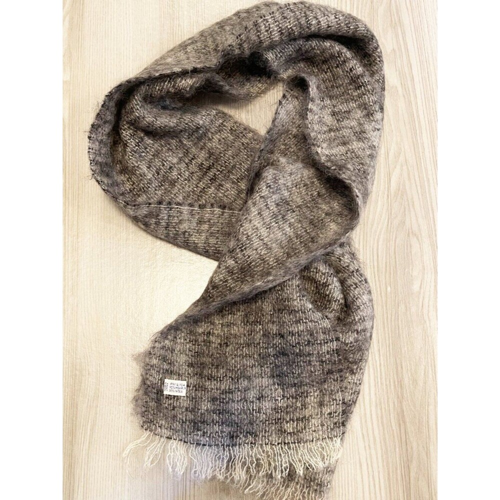Japan Mohair Wool Scarf Gray Heathered Fringe Soft Cozy Winter Wrap